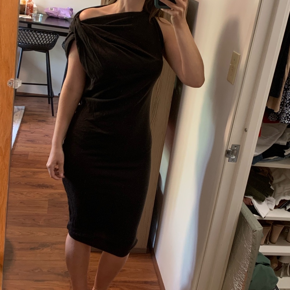 Lanvin column/sheath dress, brown asymmetrical neckline, French fashion size 4/6